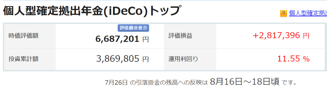 iDeCo 2022年8月の運用実績 +2,817,396円