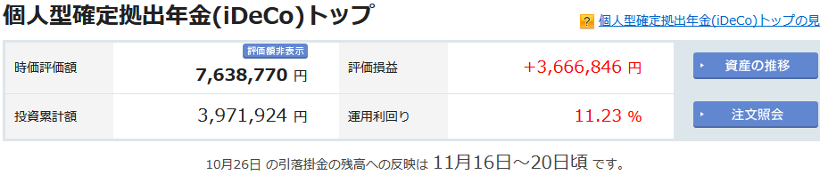 iDeCo 2023年11月の運用実績 +3,666,846円