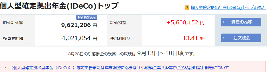 iDeCo 2024年9月の運用実績 +5,600,152円