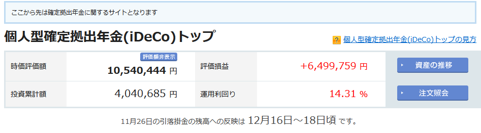 iDeCo 2024年末の運用実績 +6,499,759円