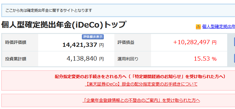 iDeCo 2026年7月の運用実績 +10,282,497