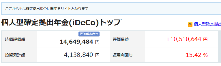 iDeCo 2026年9月の運用実績 +10,510,644
